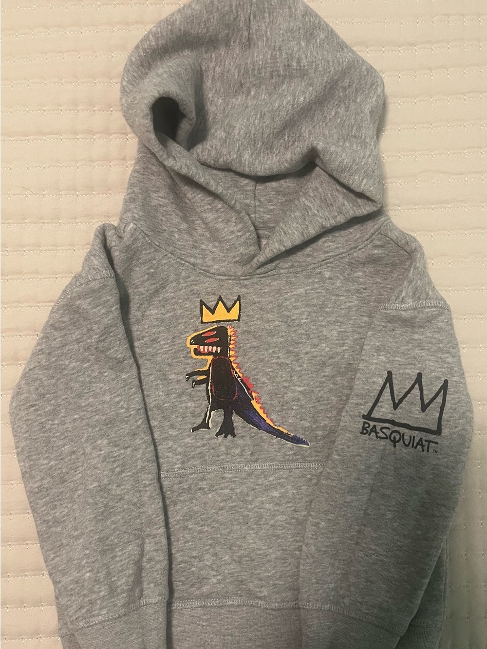 GAP Grey Hoodie with Colorful Crown Dinosaur Graphic